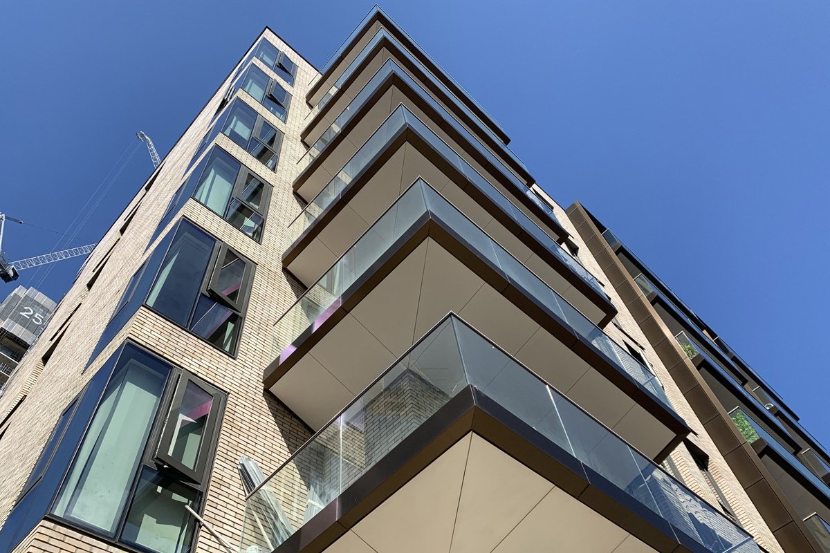 Petrarch engineered stone panels — residential tower facade, London