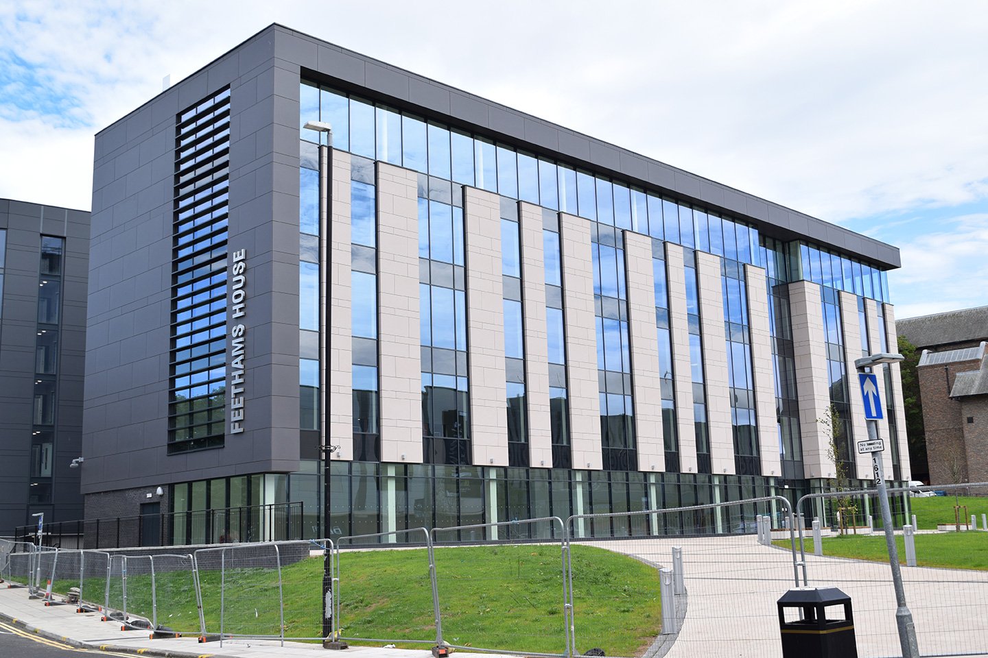 Petrarch engineered stone cladding — Feethams House office building, Darlington