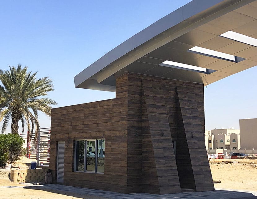 Frontek wood-effect porcelain — road pass bridge, Abu Dhabi
