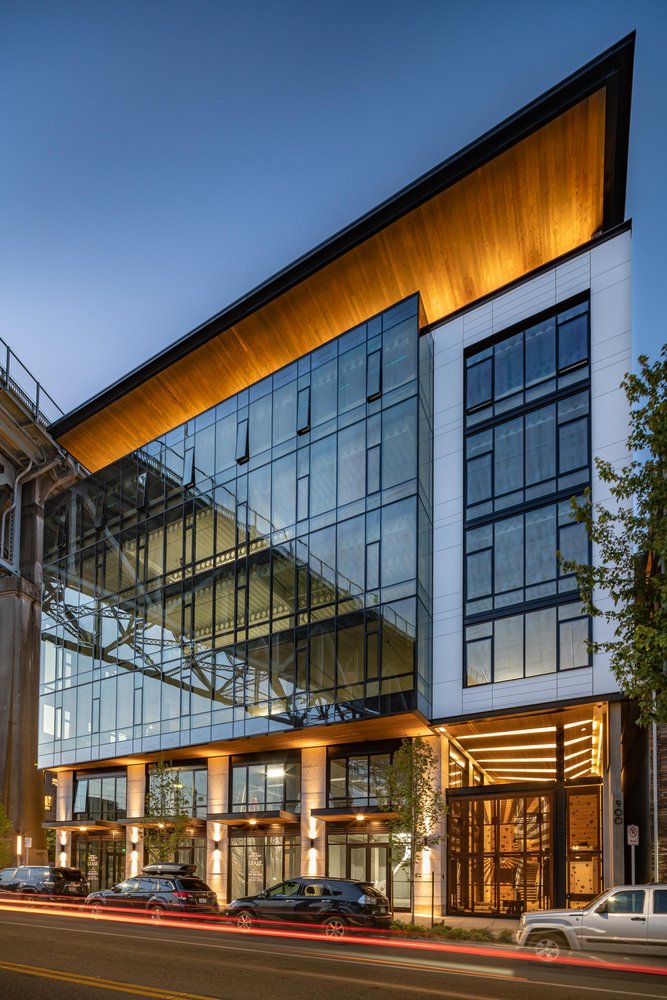 EQUITONE® panels — BWP Watershed mixed-use building at dusk