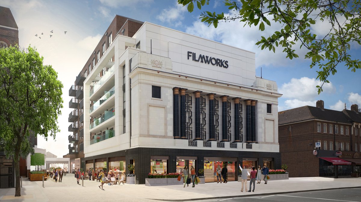 Petrarch engineered stone panels — Filmworks mixed-use development, Ealing