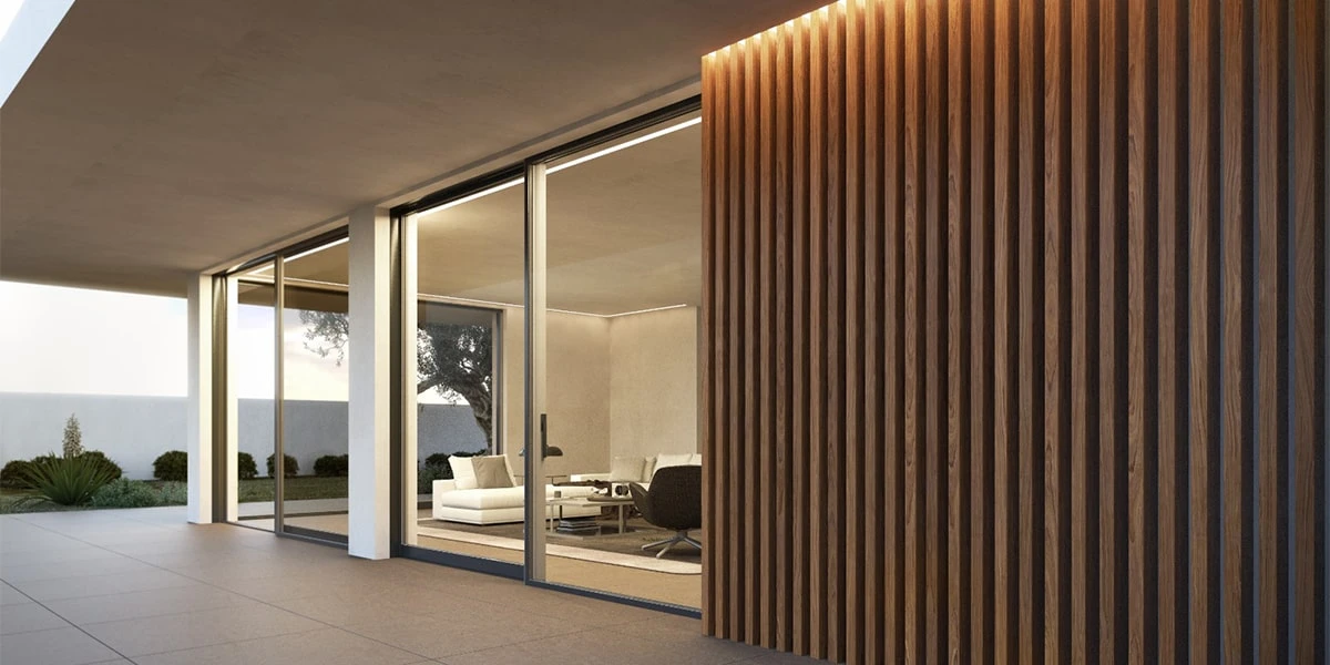 ForMe Design wood-effect aluminum battens — minimal house residence