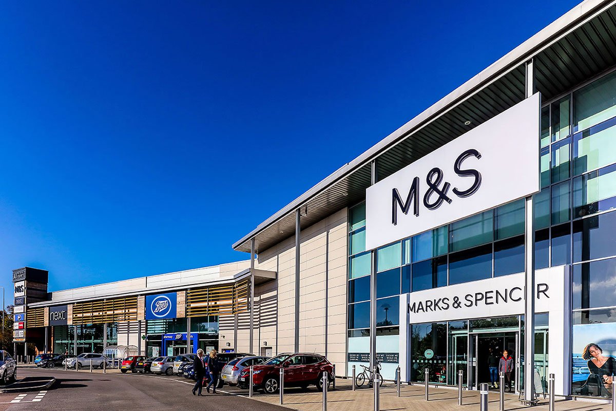 Petrarch engineered stone cladding — Marks & Spencer retail park facade